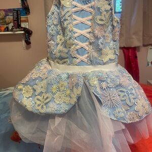 Floral Lace Kids Costume Dress - Blue and Pink